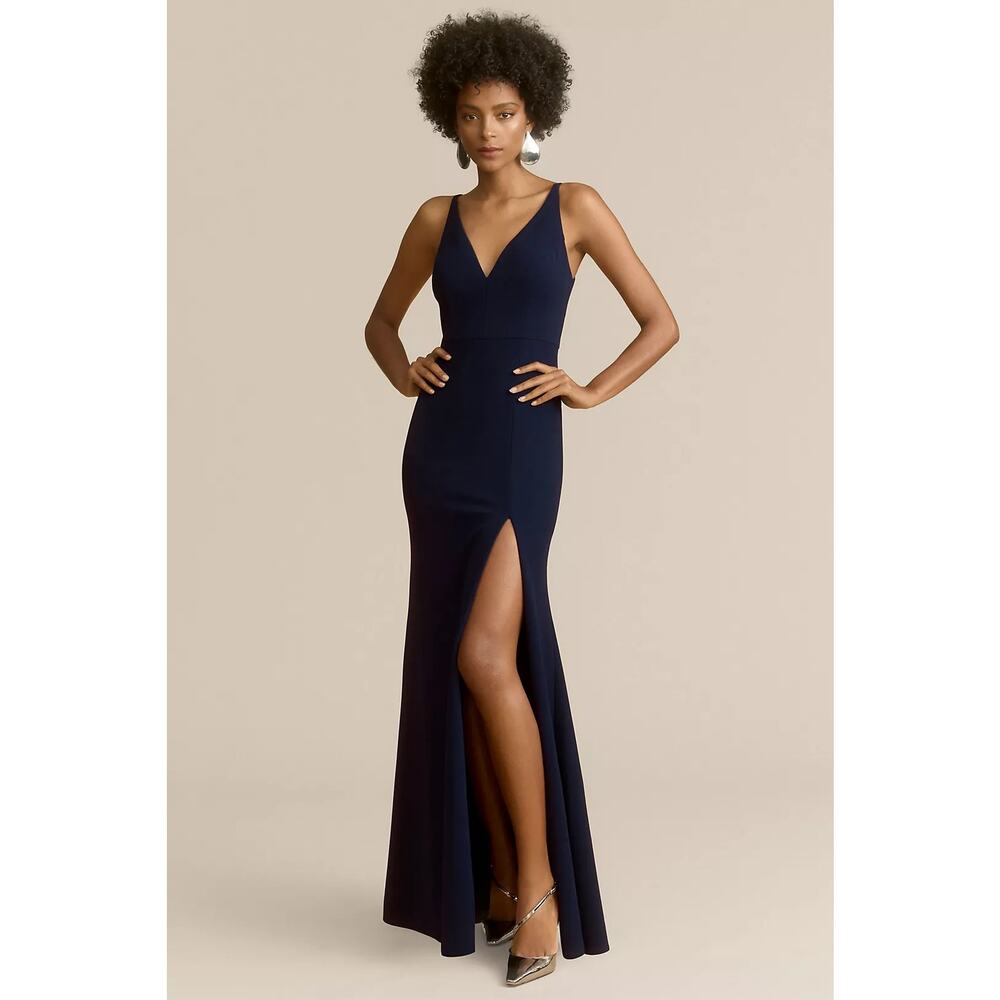 NWT Anthropologie BHLDN Stella Sleeveless V-Neck Stretch Crepe Maxi Dress M Navy